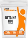 BulkSupplements.com Betaine HCl Powder - Betaine Hydromide Supplement, Digestieve Ondersteuning - Glutenvrij, 750mg per portie, 100g (3,5 oz) (pakket van 1)