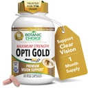 Botanische keuze Maximale sterkte Opti Gold Vision Eye Health Support Supplement voor de algehele gezondheid van ogen voor mannen en vrouwen - Taurine, vitamine A, luteïne, bosbes, Alpha Lipoïnezuur (60 capsules)