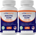 Vitamatic 2 Pack Mastic Gum 1000mg per portie - Ondersteuning Digestieve functie, Gastro-intestinale gezondheid, Immune en Orale Wellness, Totaal 240 Capsules