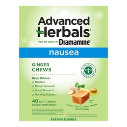 van The Makers of Dramamine, Advanced Herbals, Ginger Chews, Misselijkheid Relief Soft Chews Lemon-Honey-Ginger, 40 Tellen