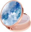 Rouidr Pill Box, 3 Compartiment Medicine Pill Case, Small Metal Travel Medicine Box for Purse & Pocket, Rose Gold, Light Luxury Blue