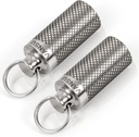 Titanium Waterdichte Keychain pil houder Container, Portable Mini Mini grootte pil doos voor Outdoor Travel Camping (2 Pack)