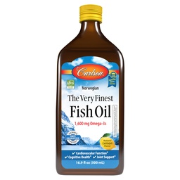 Carlson - De allerbeste visolie, 1600 mg Omega-3s, Liquid Supplement, Norwegian, Wild-Caught, Sustainablely Sourced , Lemon, 16,9 Fl Oz