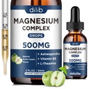 Triple Magnesium Complex Supplement-Magnesium Glycinate, Citrate, Malate Liquid Drops 500mg met Ashwagandha, L-Theanine, B6 voor Kalmte, Stress Relief, Slaap, Spierondersteuning-Groene Apple smaak