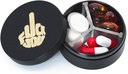 Kleine pil Case 3 Compartments, metalen ronde draagbare pil Box, waterdichte reis pil Organizer, Pocket Purse Medicine Vitamine houder EDC Container (zwart met vinger)