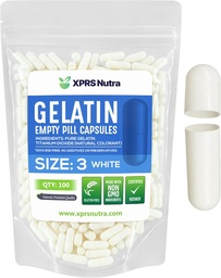 XPRS Nutra Maat 3 Lege Capsules - 100 Telle Lege Gelatine Capsules - Pillen DIY Capsule Vulling - Pure Bovine Pill Gel Caps Vulbare Do-It-Yourself Vitaminen en Supplementen (White)