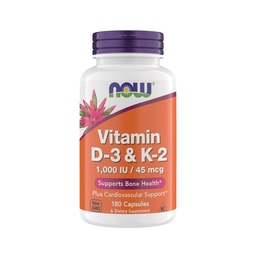 Nu Supplementen Vitamine D3 K2, 1000 IE/45 mcg, Cardiovasculaire ondersteuning, Ondersteunt Bone Health, 180 Vegetarische Capsules - Veganistisch, Glutenvrij, Kosher