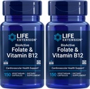 Life Extension BioActive Folaat & Vitamin B12, 150 Vegetarische Capsules (verpakking van 2), Niet GGO, Glutenvrij