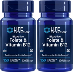 Life Extension BioActive Folaat & Vitamin B12, 150 Vegetarische Capsules (verpakking van 2), Niet GGO, Glutenvrij