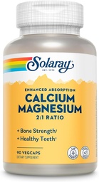 SOLARAY Calcium Magnesium Supplement, Magnesium & Calcium Supplementen voor vrouwen en mannen, 2:1 Ratio, Bot Gezondheid & Strength, Vegan, Hoge Absorptie, 60 dagen garantie, 22 porties, 90 VegCaps