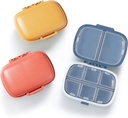 MEACOLIA 3 Pack 8 Compartments Travel Pill Organizer, Daily Pill Case Small Pill Box for Pocket Purse, Portable Pill Container Medicine Vitamine Organizer (rood, geel, donkerblauw)