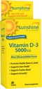 Sunshine Vitamin D-3 5,000 IU, Healthy and Strong Bones, 30 servings