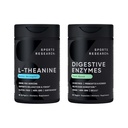 Sportonderzoek Dubbele sterkte L-Theanine Supplement Suntheanine Softgels voor Focus, Ontspanning & Alertheid met Kokosolie 60 Tel en Digestieve Enzymen + Probiotica & Gember Plant Gebaseerd 90 Tellen