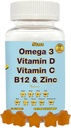 Volwassen multivitamine Gummies met Omega 3 - Dagelijkse vitamines A, B, C, D & Biotine - Glutenvrije, plantaardige multivitamine voor mannen en vrouwen met Selenium, 60 Gummies
