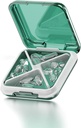 Kleine pil Box waterdichte reis pil geval draagbare dagelijkse pil container pil houder voor portemonnee 4 appartementen Pocket Compact Medicine Organisator voor visolie, aanvulling, Medicatie (Groen)