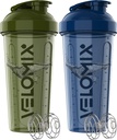 VELOMIX -2 Pack- 28 oz Protein Shaker Flessen voor eiwitmixen - 2x Wire Whisk 