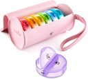 Fullicon PU Case Weekly Pill Box Organizer 2 keer per dag, Reizen 7 dagen pil dozen, Portable Tablet Organizer voor Geneeskunde, Medicatie, Vitamine, Visolie Supplementen (Roze / regenboog)