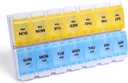 Sukuos AM Wekelijkse pil Organisator 7 Dag, 2 Tijden Een dag Medicijn pil Box met gemakkelijke Push Knop, BPA Gratis vitamine koffers voor visolie / aanvullingen, Gemakkelijk te reinigen (Gele&Blauw)