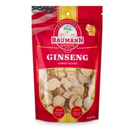 Baumann Wisconsin Ginseng - Large Slices 4 oz - 100% Natural Panax Ginseng Herb, pure gedroogde Amerikaanse Ginseng voor Immune Support, Enhanced Focus en Energie