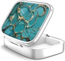 Pill Box 2 Compartiment kleine pil geval,Portable voor Pocket of Purse pil Organizer pil container houder om vitamines te houden, medicijnen, visolie en supplementen(Turquoise Green Marble)