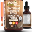 Biologische Leeuwen Mane paddo supplement vloeibare druppels + Turkije staart Cordyceps Reishi Chaga Shitake Maitake Tremella Oyster Paddestoelen Poria en Enokitake Complex Blend by Clean Nutra