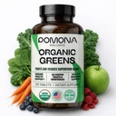 Pomona Wellness Super Greens Supplement, Vol met Superfood Vitaminen & Mineraal, Fruit & Plantaardig, Groenen Poeder voor opgeblazen en spijsvertering, Gut Health, USDA Biologische, Niet-GMO, 120 tabletten
