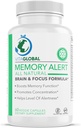 Geheugen Alert Verbeter Aandacht en Geheugen Verhoog Algehele Cognitieve Prestaties Verbetert Geheugen, Focus, Snelheid, Hersenen Functie VITAGLOBAL 60 Capsules