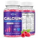 Calciumkalium Magnesium Gummies voor kinderen & volwassenen, met gehydrolyseerde collageen, zink, fosfor, multivitamine voor slaap, botsterkte, dichtheid ondersteuning, suikervrij, Framboos 60 Gummies