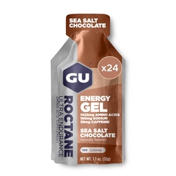 GU Energy Roctaan Ultra Endurance Energy Gel, Veganistisch, Glutenvrij, Kosher en Dairy-Free On-The-Go Sportvoeding voor hardlopen, fietsen, wandelen of skiën, Sea Salt Chocolate, 24-Count