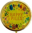 Retro Cute Pill Case Vintage Metal Pill Organizer Portable Compact Pill Box for Purse/Pocket to Hold Vitamines/Tylenol/Supplements/Fish Oil/Meds/Tablet(Happy Pills with Mirror,Round)