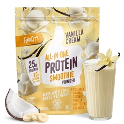 FlavCity Vanilla All in One Protein Shake Powder - On the Go Meal Alternative + Collageen Peptides, Reishi & Cordyceps - Focus, huid, haar & Joint Support - 100% gras Fed Wei, 20 porties