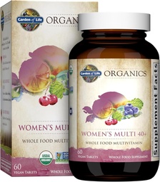 Garden of Life Organics Vitaminen voor Vrouwen 40+ - 60 Tablets, Womens Multi 40+, Vegan Vitaminen voor Vrouwen Meer dan 40, Hormone & Borstgezondheid Ondersteuning Blend, Whole Food Womens Multivitamine