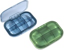 2 Pack 6 Compartiment Pillen Organisator, Vocht Proof Case voor reizen, Daily Portable Medicine Vitamine Container, Visolie en Supplement Opslag (blauw & groen)
