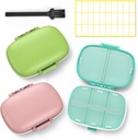 3 Pack 8 Compartments Travel Pill Box,Pill Organizer 7 Dagen Vocht Proof Kleine pil Case voor Pocket Purse Dagelijks Portable Medicine Vitamine houder Container(Pink+Blue+Green)