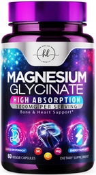 Magnesium Glycinate 1000mg - Hoge absorptie & gecheleerd ter ondersteuning van bot, spier, zenuwen & hart gezondheid - natuurlijke slaap & stress ondersteuning vrouwen & mannen - veganistisch, gluten & sojavrij, niet-GMO - 60 capsules