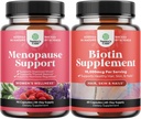 Bundle of Complete Herbal Menopauze Supplement voor Nacht Sweaters & Mood met Dong Quai Vitex Chaste Berry & Black Cohosh en Pure Biotin pillen voor glanzende dikke haargroei - Krijg duidelijke huid sterke nagels