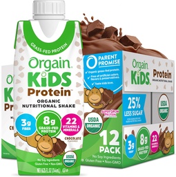 Orgain Organic Kids Protein Nutritional Shake, Chocolate - 8g eiwit, 22 vitamines en mineralen, groenten en fruit, glutenvrij, sojavrij, non-GMO, 8,25 Fl Oz (pakket van 12)