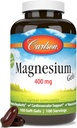 Carlson - Magnesium Gels, 400 mg Magnesium per Softgel, Heart & Muscle Support, Magnesium Gel Caps, Bowel Function, Magnesium Supplement, 100 Softgels