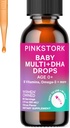 Roze Ooievaars baby vloeibare multivitamine druppels, baby & peuter vitamine druppels met DHA, vitamine C, D, B12 en Choline ter ondersteuning van hersenen gezondheid en immuunfunctie - 2 fl oz, 2 maand levering