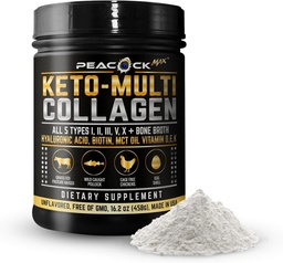 Keto Multi Collageen Peptides 16,2 oz - Bone Broth Protein Powder, met 5 Types Gehydrolyseerde Collageen, MCT Oil & Biotin voor de huid, gewrichten, haar & Nails, ongearomatiseerde collageen poeder