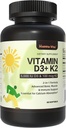 Vitamin D3 K2, Vitamin D3 5000 IU (125 mcg) + Vitamin K2 100 mcg, 2 in 1 D3 and K2 Supplements for Bone, Teeth, Muscle and Immune Health Support, 60 Softgels