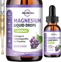 Triple Magnesium Complex Liquid Drops - 1300mg Magnesium Glycinate, Taurate & Citrate met Omega3, L-Theanine, Ashwagandha, Kalium - Ondersteuning Slaap, Zenuw, Immune, Energie - Grape Flavor, 2 Fl OZ