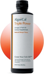 ALGAECAL Triple Power 1200mg EPA & DHA Omega 3 Fish Oil Supplement, ondersteunende hersenen, hart, huid en botten, vloeibare emulsie Mango smaak, Burp-Less, Sugar-Free, Made in USA