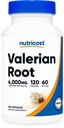 Nutricost Valeriaan wortelcapsules (1000mg per portie) 120 capsules - 4.000mg Equivalent per portie (4:1 Extract), vegetarisch caps, glutenvrij, non-GMO
