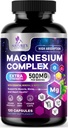Magnesium Complex Supplement 500 mg - 5 in 1 Hoge Absorptie Gecheleerde Magnesium Glycinate, Malate, Citraat, Oxide, Aquamin - Non-GMO Magnesio Capsules, Botspier & Heart Health Ondersteuning, 120 Capsules