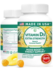 Lunakai USA Made Vitamin D3 Gummies 2000 IE - Non-GMO, Glutenvrije vitamine D Gummies for Women & Men - Bone, Immune & Energy Support, 60ct