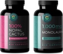 Nopal Cactus & Monolaurin Bundle, 240 capsules Elke, 1500 Mg Prickly Pear Cactus, 1000 Mg Monolaurin
