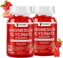 Magnesium Glycinate Gummies 600mg, Suikervrij Magnesium Gummies voor volwassenen, Aardbei Magnesium Supplement voor Stress & Muscle Relief & Zenuwgezondheid, Non-GMO, Glutenvrij, Veganistisch, 120 Tel.