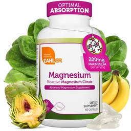 Zahler - Magnesium Supplement Capsules 200 mg (60 telling) Gecertificeerd Kosher Bioactive Magnesium Citrate for Max Absorptie - Natural Magnesium Mineral for Men & Women - Best Magnesium Supplements