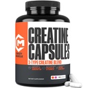 Creatine Capsules, 5g Premium 3X ThreeAtine Pre Workout Bulk Muscle Mass Gainer, Hoge Absorptie Eenvoudig te nemen Creatine Monohydraat Pillen Alternatieve Optimum prestaties voor mannen Vrouwen, 180 Capsules
